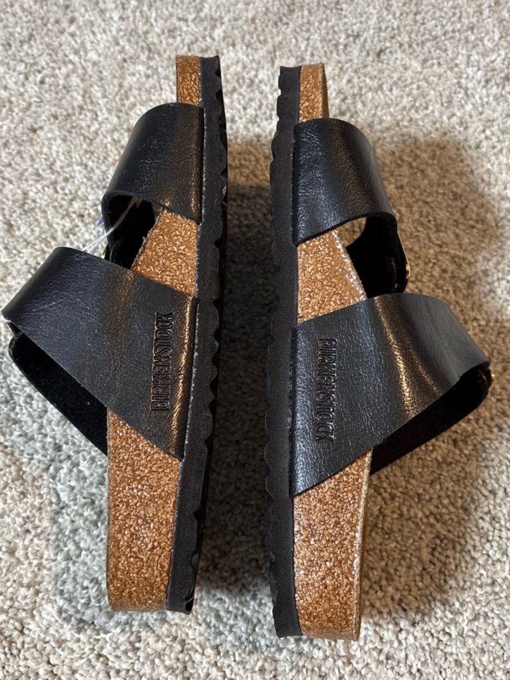 Birkenstock Sydney Gold Cushion Buckle Black Sandals - Picture 6 of 6